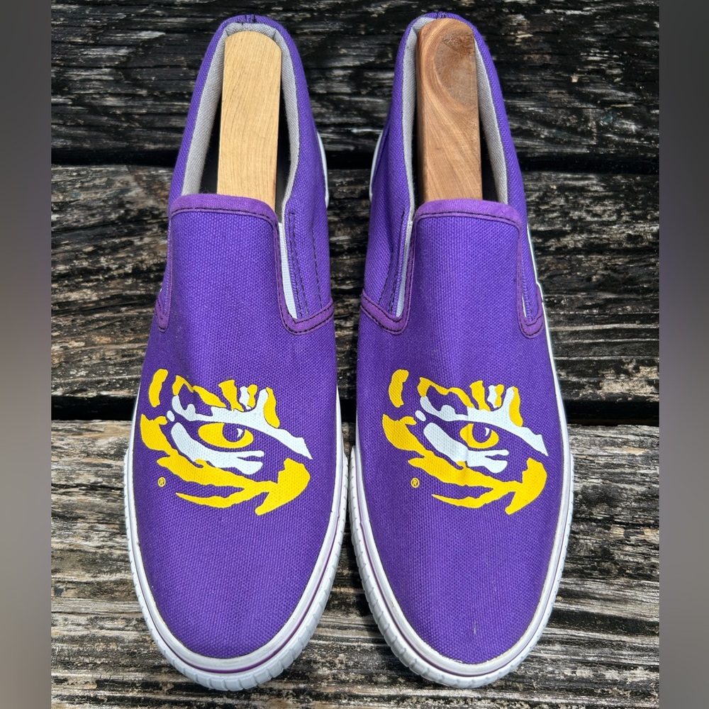 LSU Tigers FOCO Big Logo Purple Slip-On Sneakers Size 10 Tiger Eyes Louisiana E7